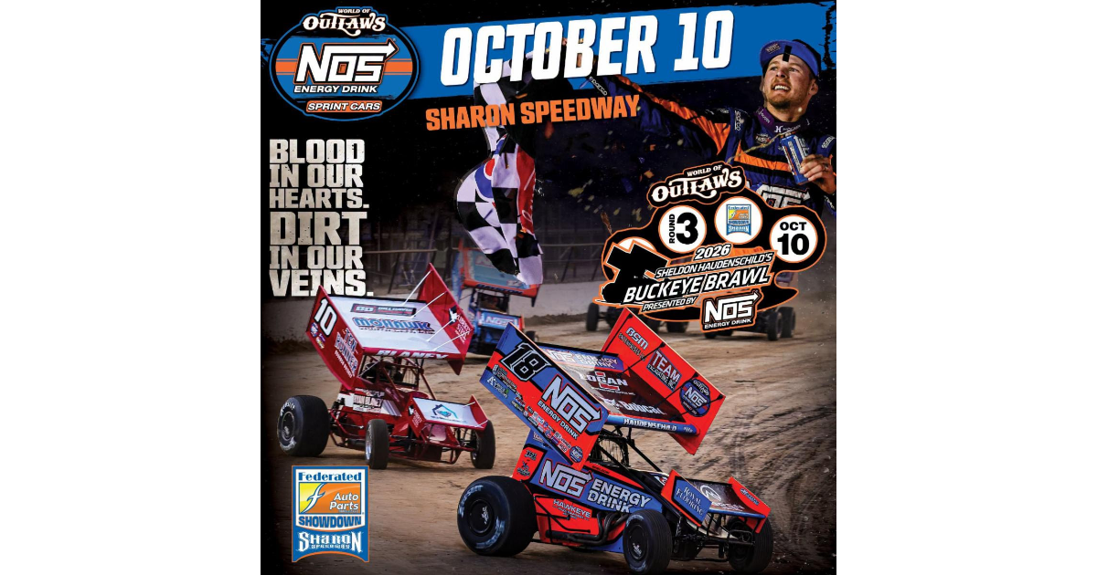 World Of Outlaws Sprint Cars Set For Area's Only Appearance Of 2026 Saturday At Sharon; $18,000 On The Line For "Sheldon Haudenschild's Buckeye Brawl"﻿ ﻿